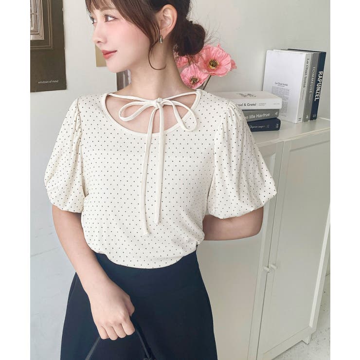 ドットプリントテレコリブバレエコアパフスリーブカットソー | moment+ | 詳細画像12 