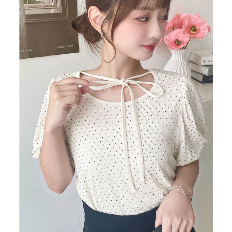 ドットプリントテレコリブバレエコアパフスリーブカットソー | moment+ | 詳細画像15 