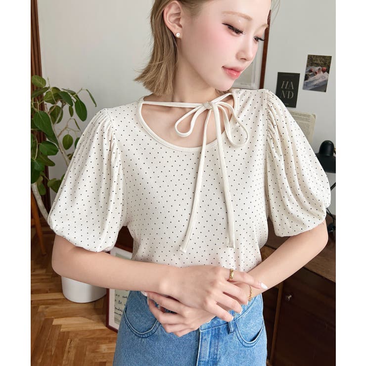 ドットプリントテレコリブバレエコアパフスリーブカットソー | moment+ | 詳細画像20 