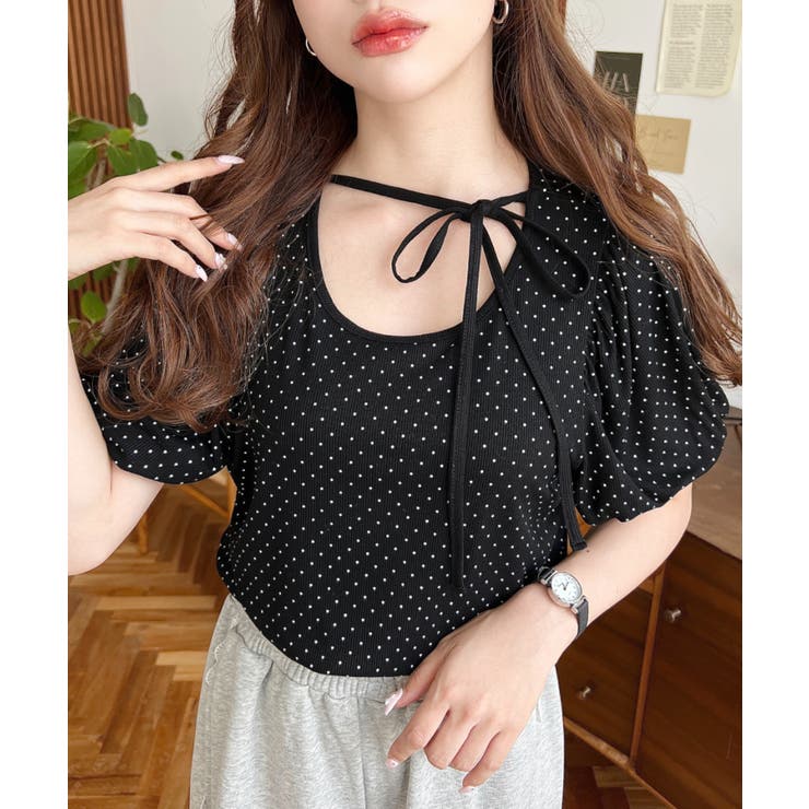 ドットプリントテレコリブバレエコアパフスリーブカットソー | moment+ | 詳細画像21 