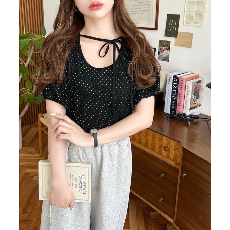 ドットプリントテレコリブバレエコアパフスリーブカットソー | moment+ | 詳細画像22 