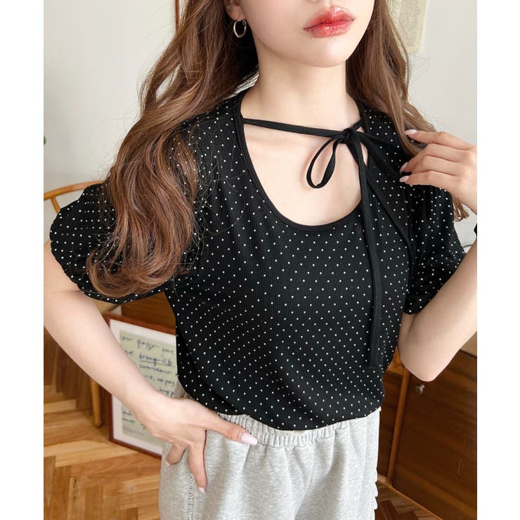 ドットプリントテレコリブバレエコアパフスリーブカットソー | moment+ | 詳細画像24 