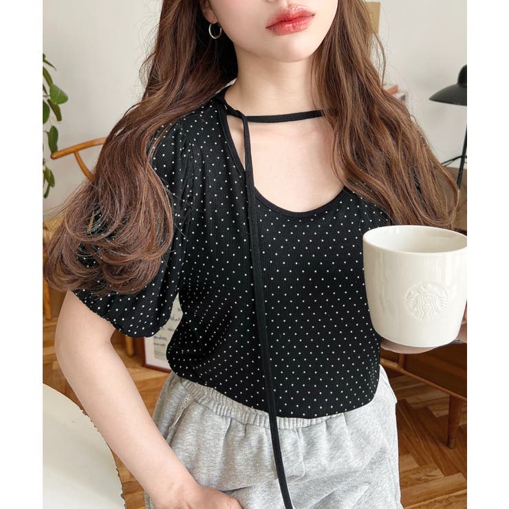 ドットプリントテレコリブバレエコアパフスリーブカットソー | moment+ | 詳細画像25 