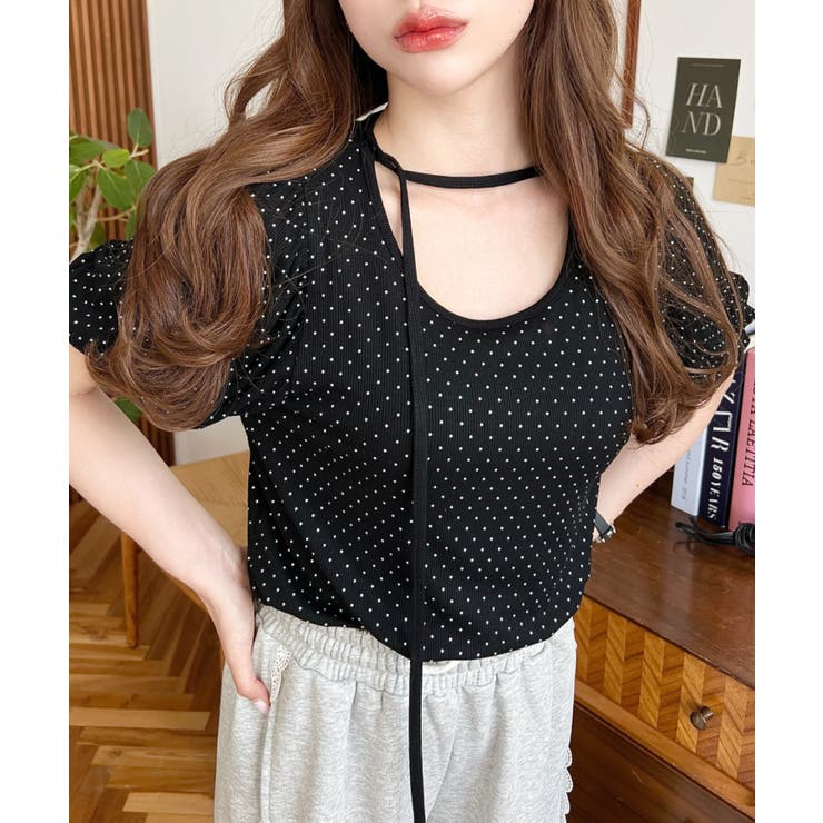 ドットプリントテレコリブバレエコアパフスリーブカットソー | moment+ | 詳細画像26 