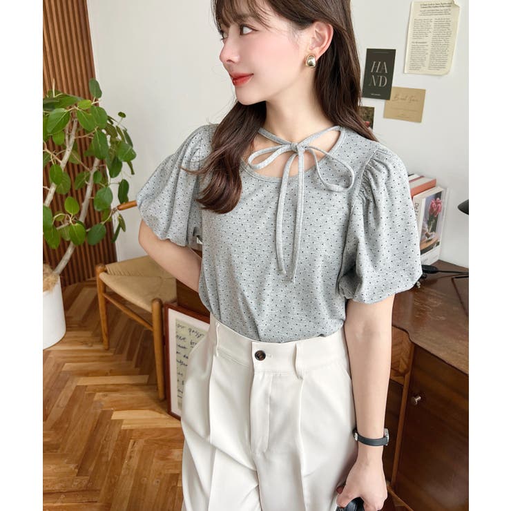 ドットプリントテレコリブバレエコアパフスリーブカットソー | moment+ | 詳細画像28 