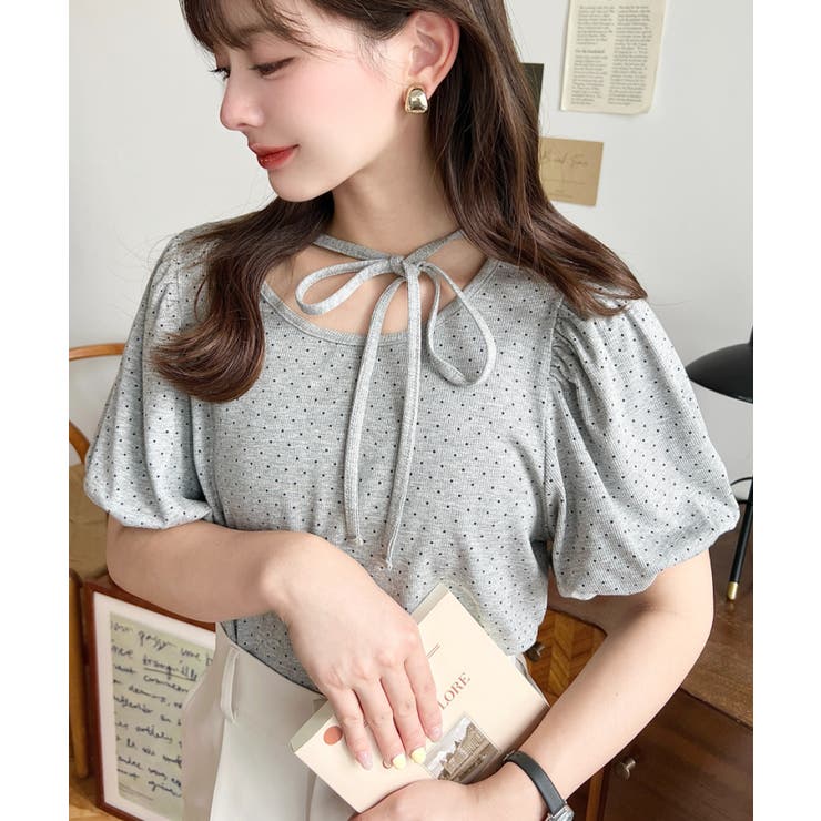 ドットプリントテレコリブバレエコアパフスリーブカットソー | moment+ | 詳細画像29 