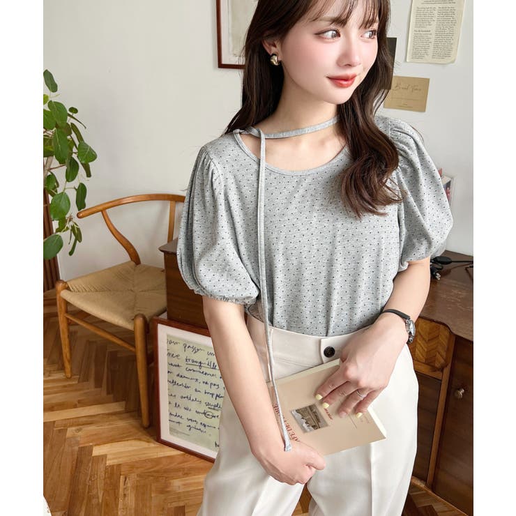 ドットプリントテレコリブバレエコアパフスリーブカットソー | moment+ | 詳細画像30 