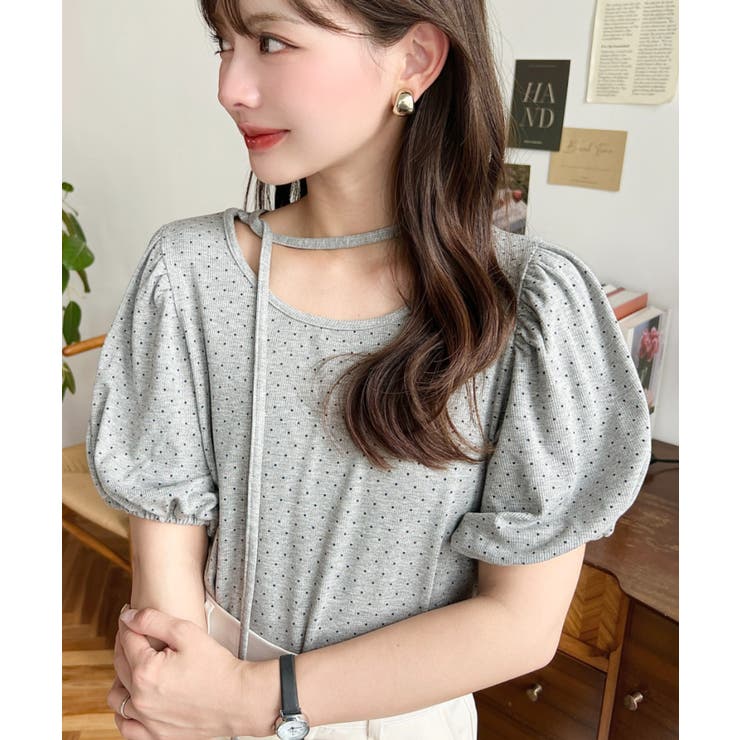 ドットプリントテレコリブバレエコアパフスリーブカットソー | moment+ | 詳細画像31 