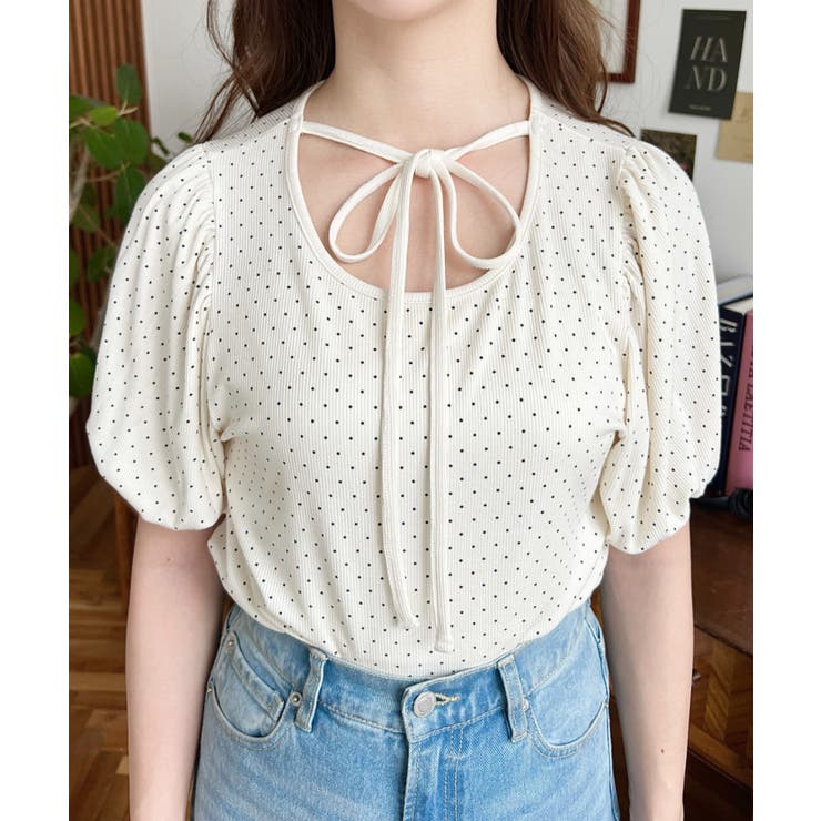 ドットプリントテレコリブバレエコアパフスリーブカットソー | moment+ | 詳細画像7 