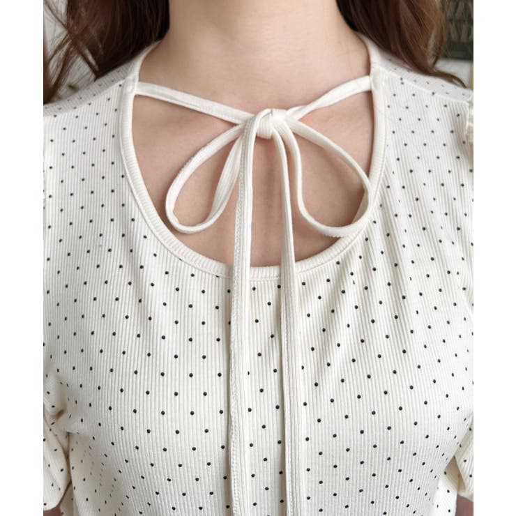 ドットプリントテレコリブバレエコアパフスリーブカットソー | moment+ | 詳細画像8 