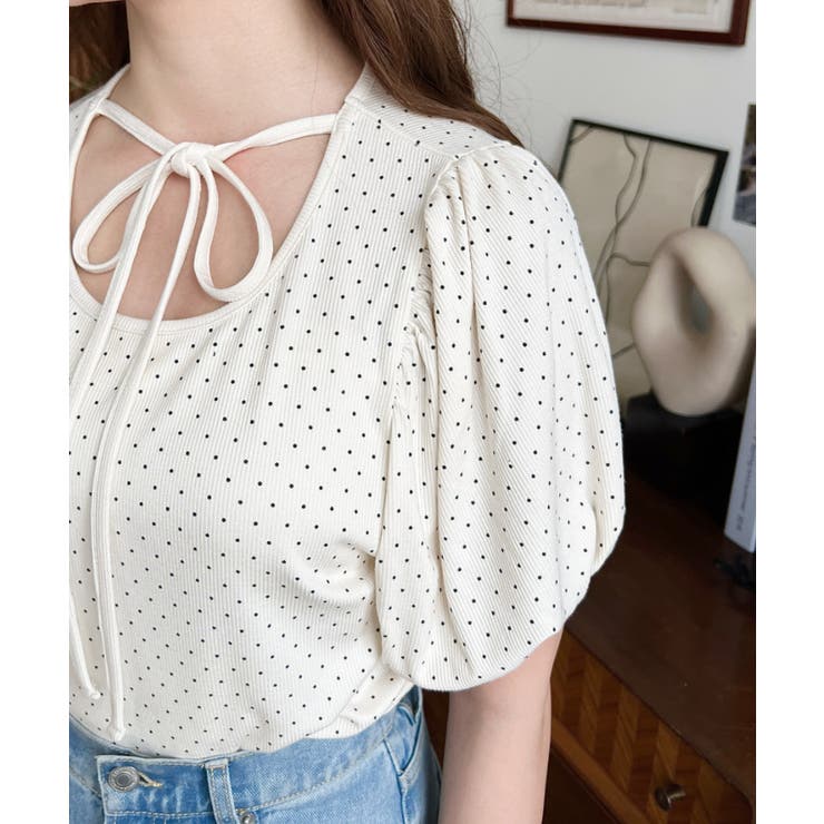 ドットプリントテレコリブバレエコアパフスリーブカットソー | moment+ | 詳細画像9 