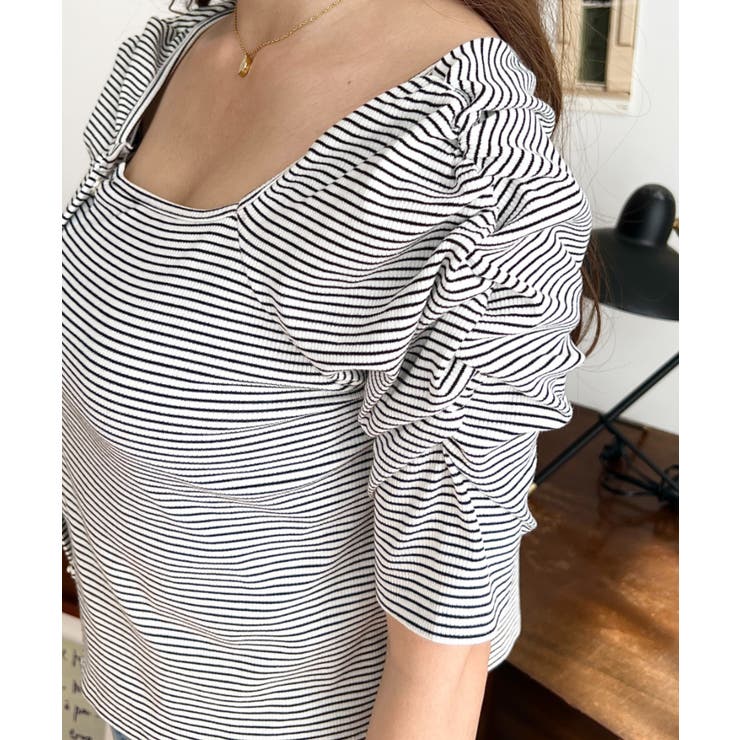 アシメスクエアネックボーダー半袖プルオーバー | moment+ | 詳細画像10 