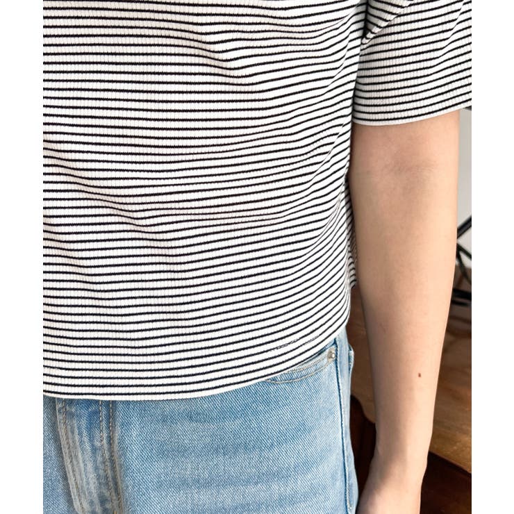 アシメスクエアネックボーダー半袖プルオーバー | moment+ | 詳細画像11 