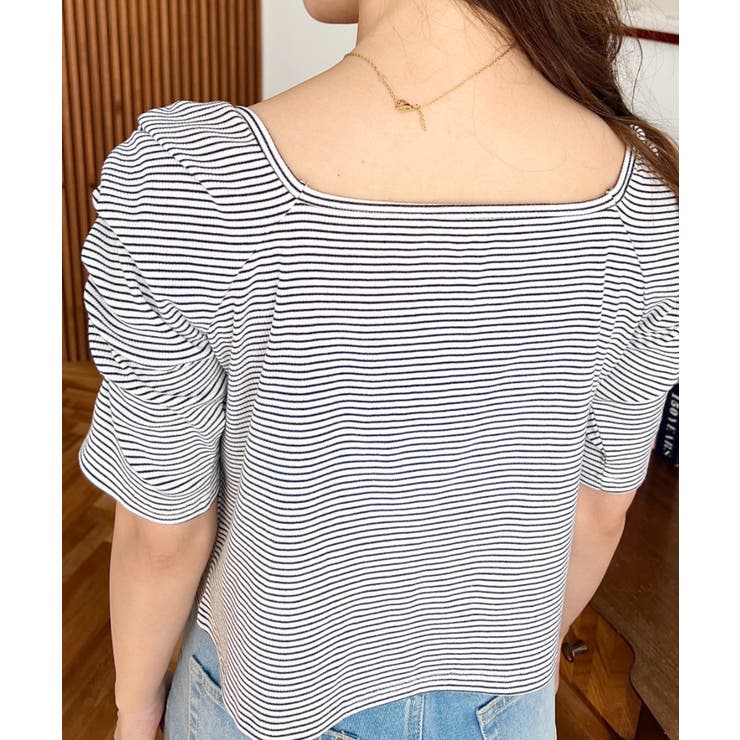 アシメスクエアネックボーダー半袖プルオーバー | moment+ | 詳細画像12 