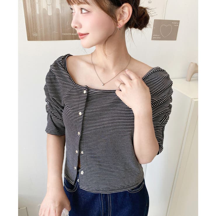 アシメスクエアネックボーダー半袖プルオーバー | moment+ | 詳細画像13 