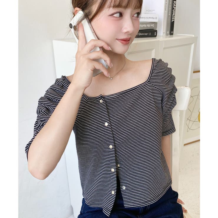 アシメスクエアネックボーダー半袖プルオーバー | moment+ | 詳細画像16 