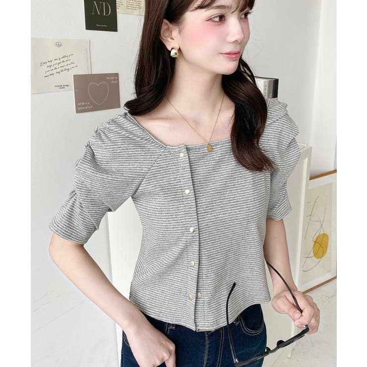 アシメスクエアネックボーダー半袖プルオーバー | moment+ | 詳細画像18 