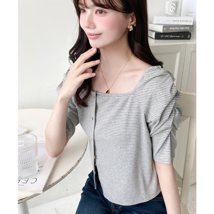 アシメスクエアネックボーダー半袖プルオーバー | moment+ | 詳細画像19 