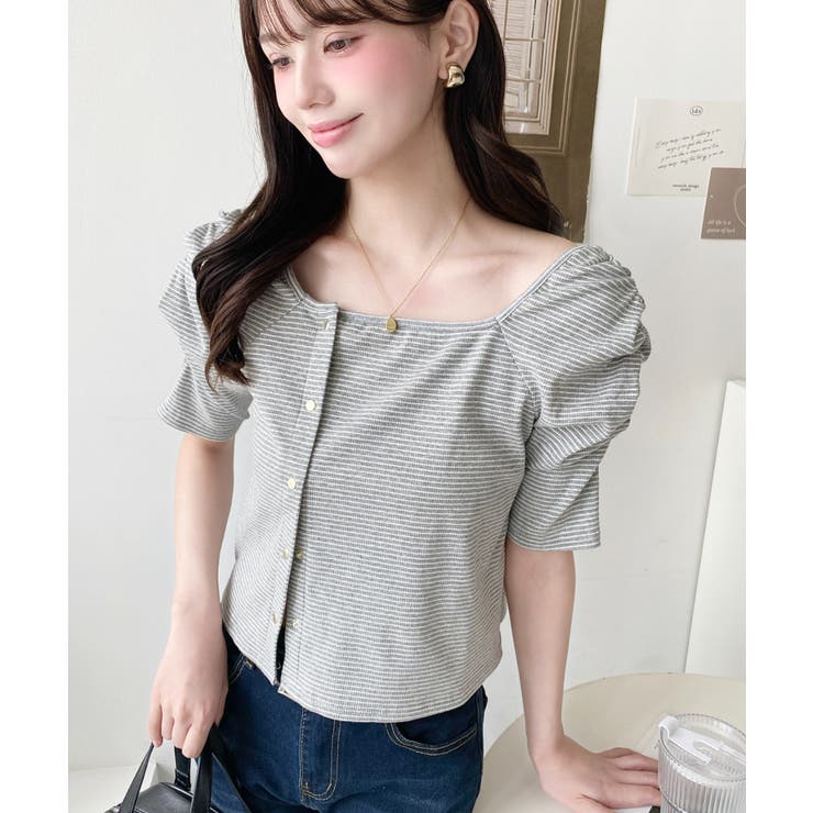 アシメスクエアネックボーダー半袖プルオーバー | moment+ | 詳細画像21 