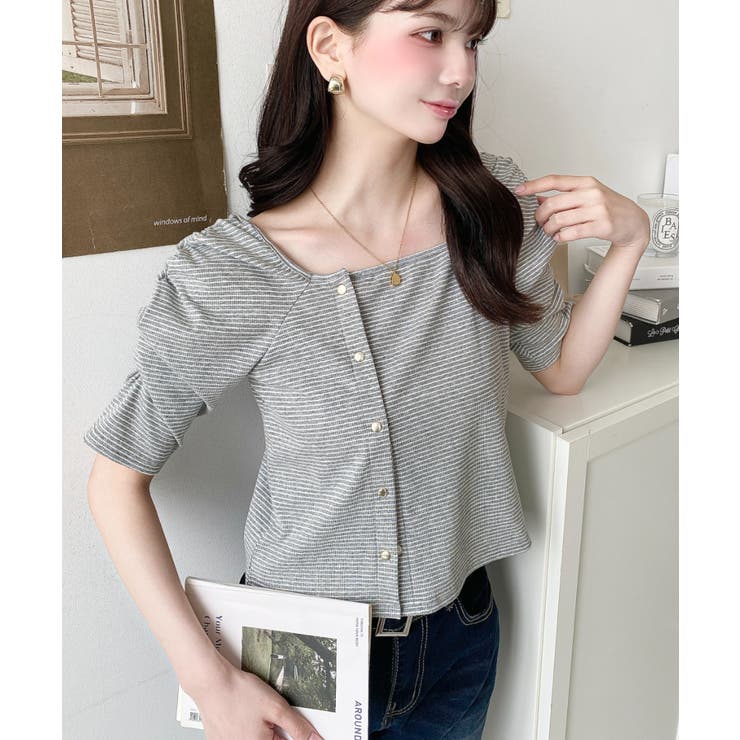 アシメスクエアネックボーダー半袖プルオーバー | moment+ | 詳細画像22 