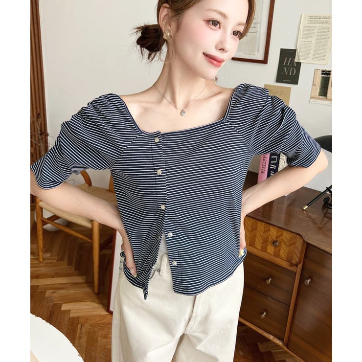 アシメスクエアネックボーダー半袖プルオーバー | moment+ | 詳細画像24 