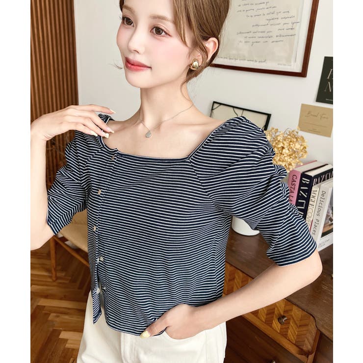 アシメスクエアネックボーダー半袖プルオーバー | moment+ | 詳細画像26 