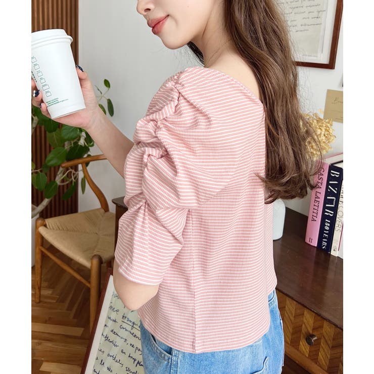 アシメスクエアネックボーダー半袖プルオーバー | moment+ | 詳細画像28 