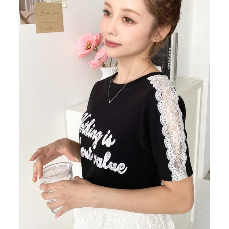 サイドレースロゴプリントTシャツ | moment+ | 詳細画像10 