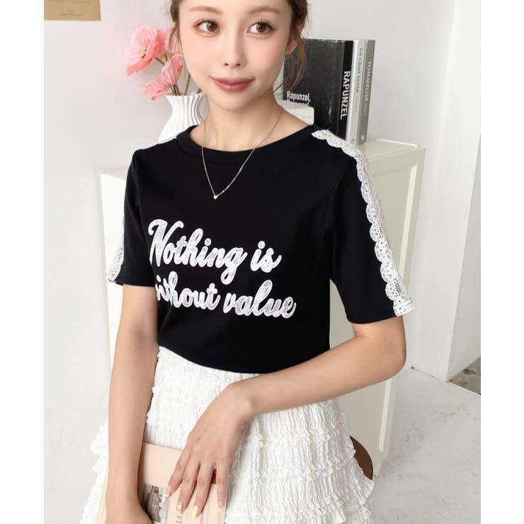 サイドレースロゴプリントTシャツ | moment+ | 詳細画像12 