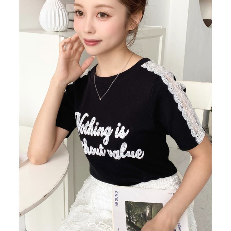 サイドレースロゴプリントTシャツ | moment+ | 詳細画像13 