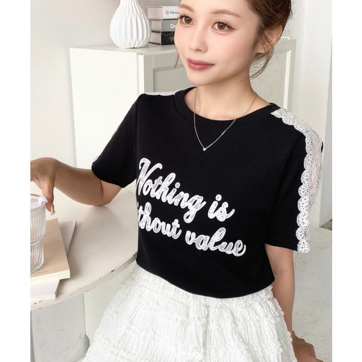 サイドレースロゴプリントTシャツ | moment+ | 詳細画像14 