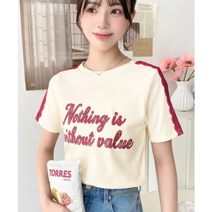 サイドレースロゴプリントTシャツ | moment+ | 詳細画像15 