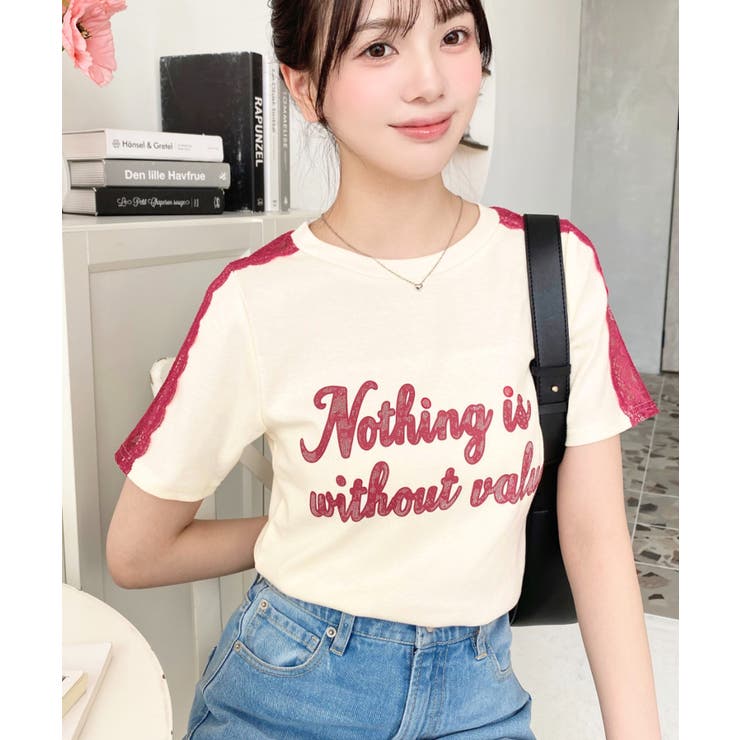 サイドレースロゴプリントTシャツ | moment+ | 詳細画像16 