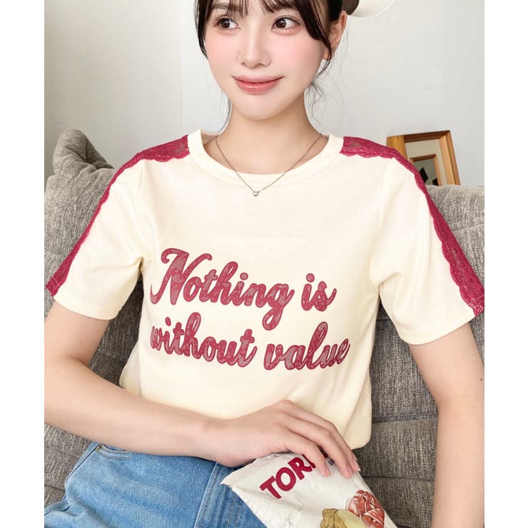 サイドレースロゴプリントTシャツ | moment+ | 詳細画像17 