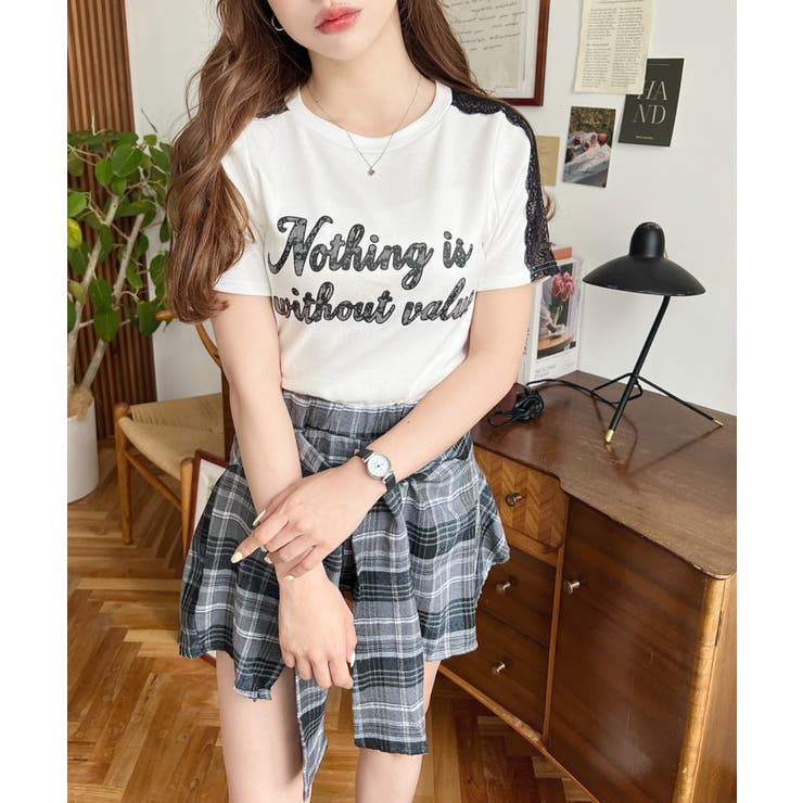 サイドレースロゴプリントTシャツ | moment+ | 詳細画像2 