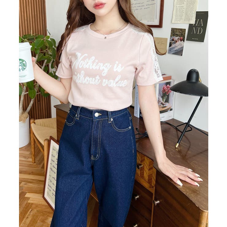 サイドレースロゴプリントTシャツ | moment+ | 詳細画像22 