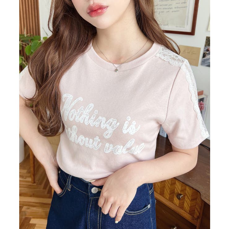 サイドレースロゴプリントTシャツ | moment+ | 詳細画像23 