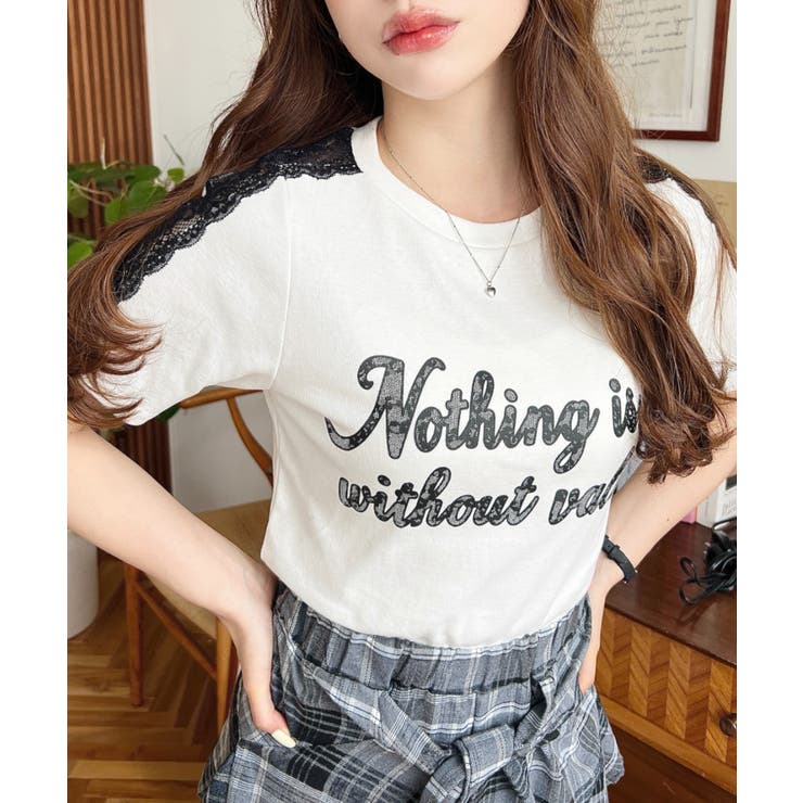サイドレースロゴプリントTシャツ | moment+ | 詳細画像3 