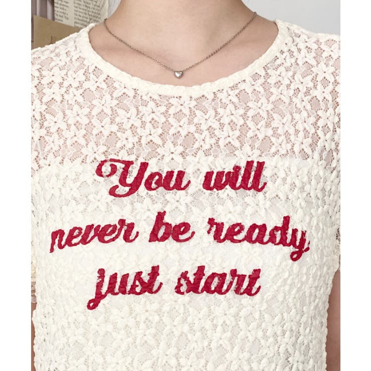 小花ストレッチレースロゴプリントサイドドロストTシャツ | moment+ | 詳細画像18 