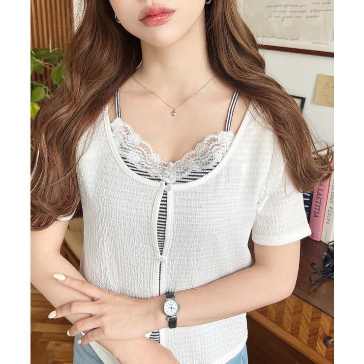 キャミレイヤード風半袖トップス | moment+ | 詳細画像1 