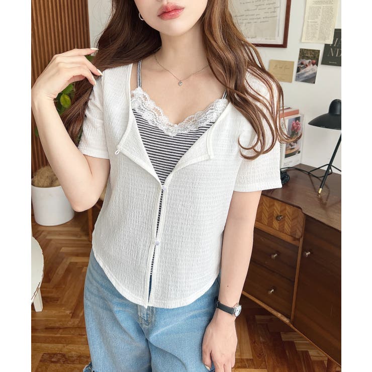 キャミレイヤード風半袖トップス | moment+ | 詳細画像2 