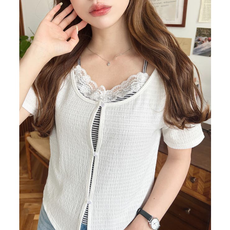 キャミレイヤード風半袖トップス | moment+ | 詳細画像3 