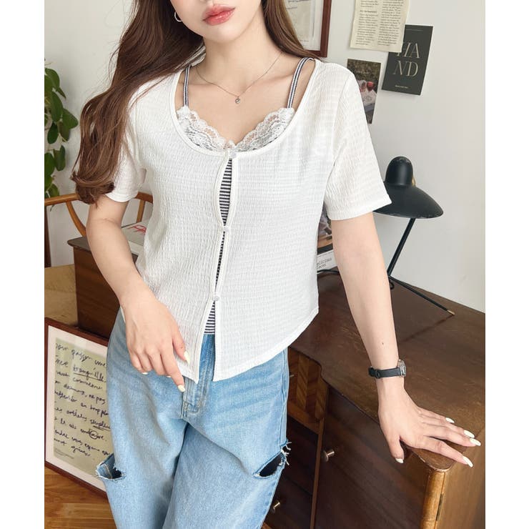 キャミレイヤード風半袖トップス | moment+ | 詳細画像4 