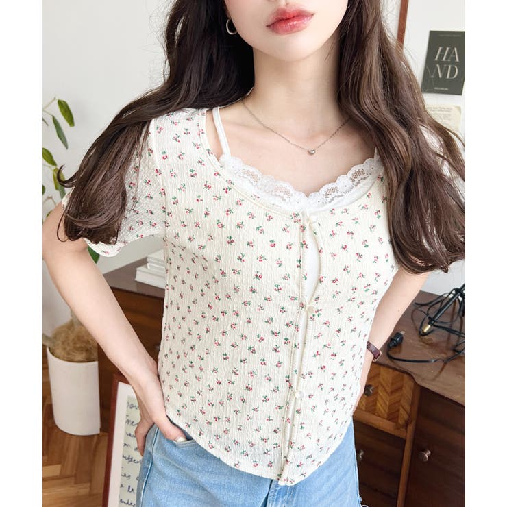 イエロー系その他 | キャミレイヤード風半袖トップス | moment+