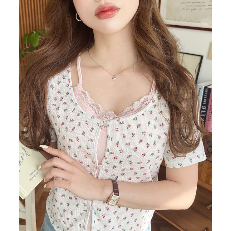 ホワイト系その他 | キャミレイヤード風半袖トップス | moment+