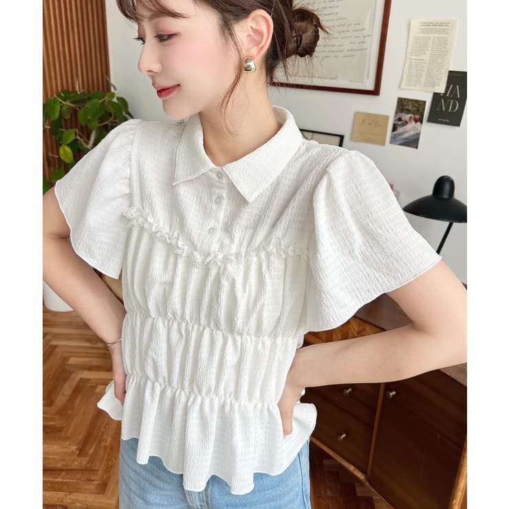 シャーリングビスチェデザインポロシャツ | moment+ | 詳細画像3 