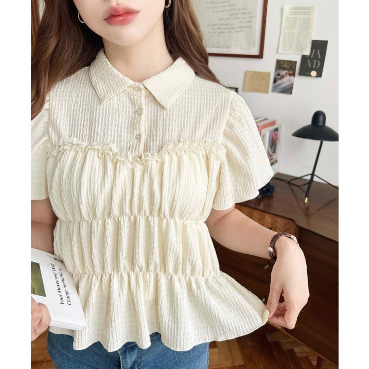 ナチュラル | シャーリングビスチェデザインポロシャツ | moment+