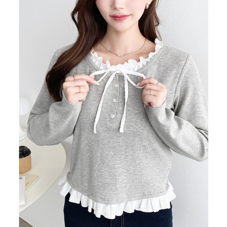 ＼韓国LOOK◎／レイヤード風ヘンリーネックTシャツ | moment+ | 詳細画像12 