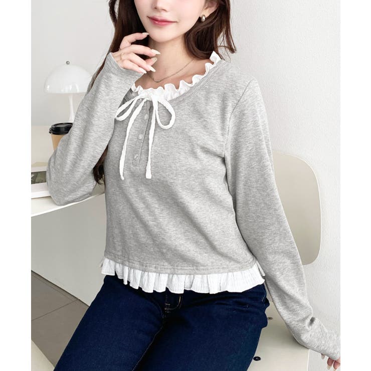 ＼韓国LOOK◎／レイヤード風ヘンリーネックTシャツ | moment+ | 詳細画像13 