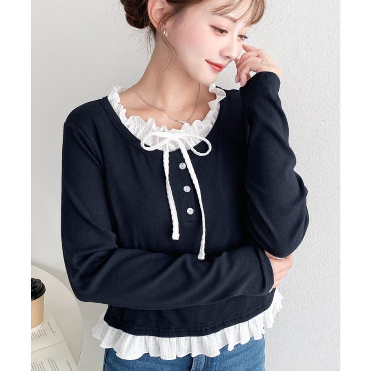 ＼韓国LOOK◎／レイヤード風ヘンリーネックTシャツ | moment+ | 詳細画像18 